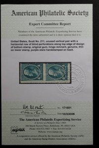 United States #211 Jackson Pair Blind Perfs w/APS Cert