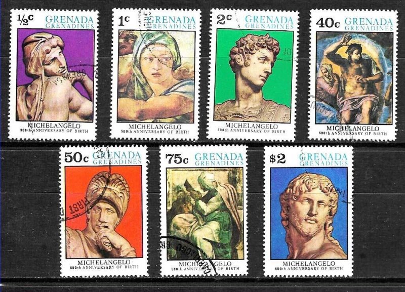 S1772 GRENADA GRENADINES MICHELANGELO ART SCULTUR COMPLET SET USED
