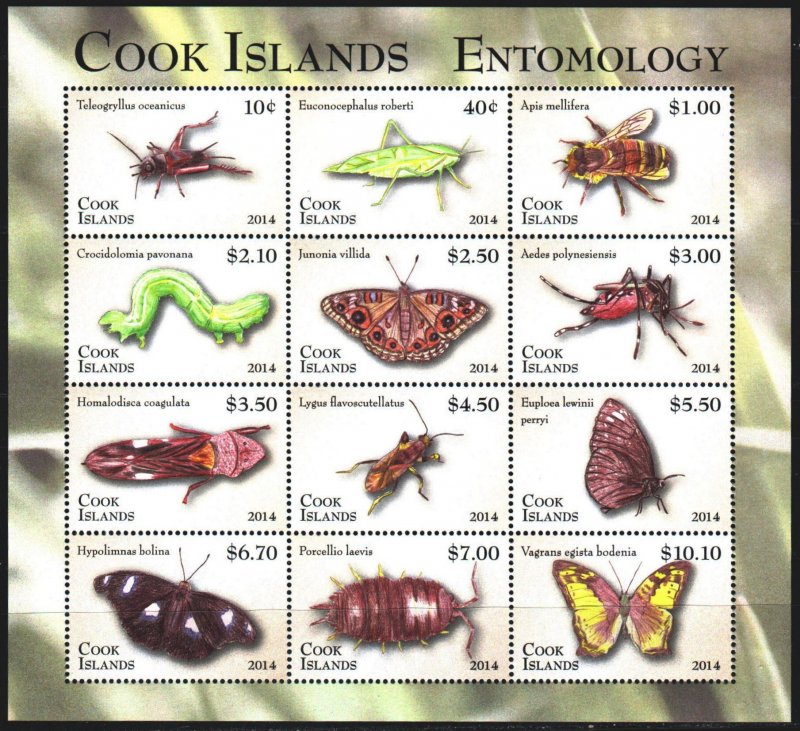 Cook Islands. 2014. Small sheet 1894-1905. Caterpillars, insects, butterflies...