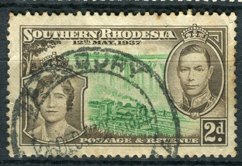 SOUTHERN RHODESIA; 1937 early GVI Coronation issue used 2d. value Postmark