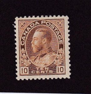CANADA # 118b  VF-MH KGV 10cts YELLOW/BROWN DRY PRINTING  CAT VALUE $80