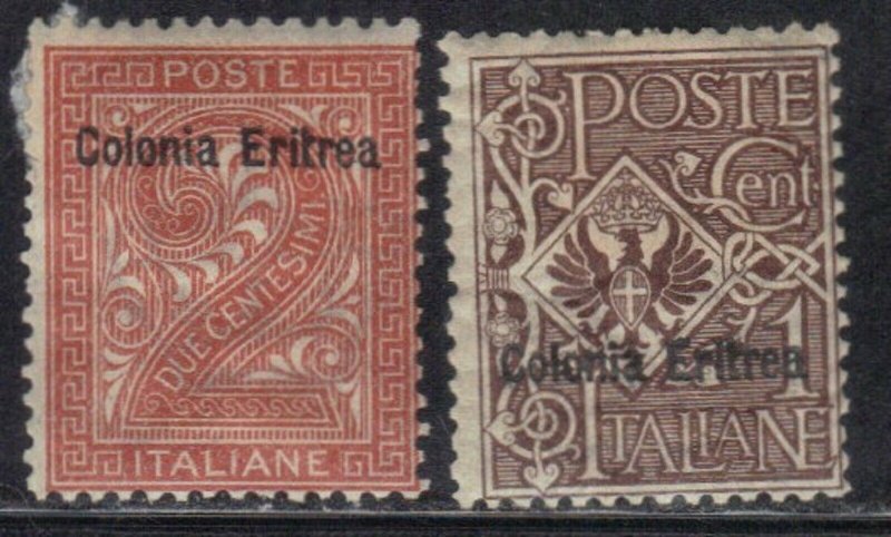 ERITREA SCOTT# 2+19  MINT HINGED 1c+2c   1892-1904  SEE SCAN