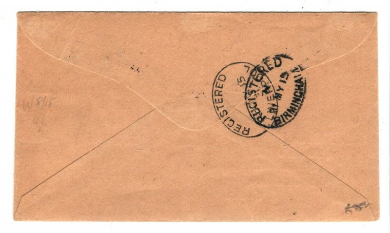 ST LUCIA KGV Cover Castries Registered GB Birmingham Wilson 1915{samwells}PB334