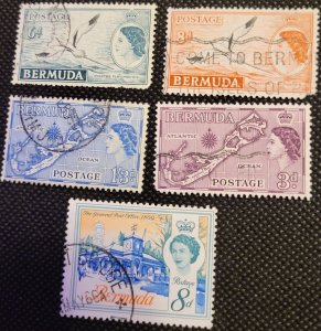 Bermuda, 1953-65, QE II +map, #148,152-3, 156, 181, used, SCV$2.30