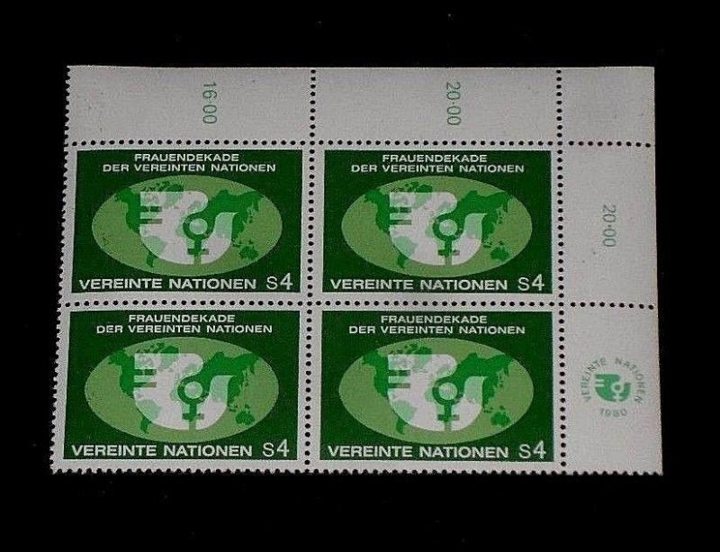 U.N. 1980, VIENNA, #9, DECADE FOR WOMEN, MNH, INSC. BLK/4, NICE! LQQK!