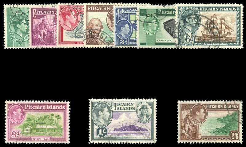 Pitcairn Islands 1940 KGVI set complete VFU. SG 1-8. Sc 1-8.