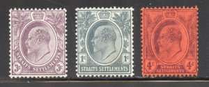 Straits Settlements Scott 105-07 Unused HOG - 1903 King Edward VII - SCV $33.75