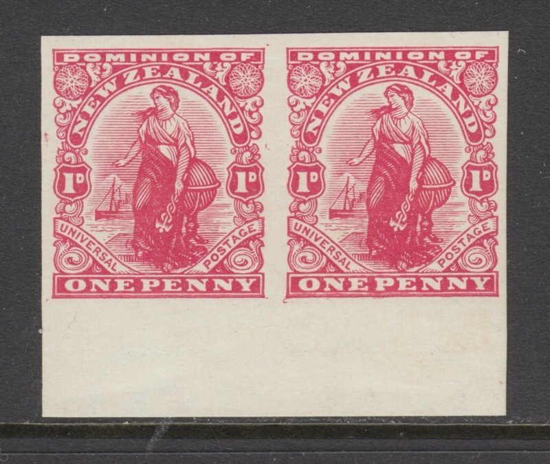 New Zealand Sc 131a MNH. 1909 1p carmine Commerce, choice imperf pair, fresh, VF