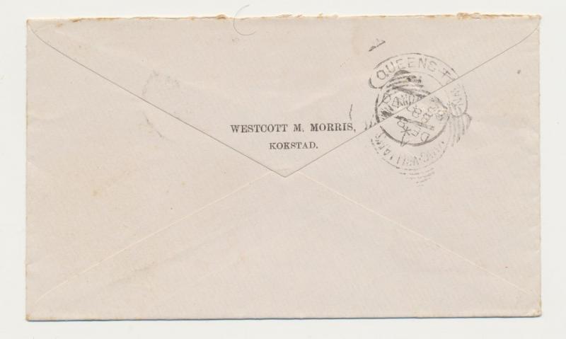 CAPE OF GOOD HOPE 1888 KOKSTAD CDS ON COVER TO QUEENSTOWN 2d RATE,VARIOUS B/S