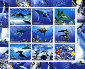 Tajikistan 2000 Marine Life Sheet (9) perforated Mint (NH)