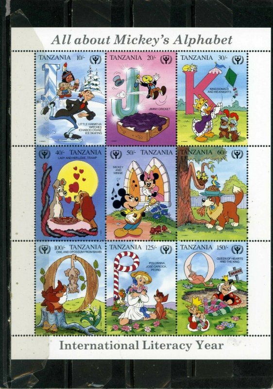 TANZANIA 1990 DISNEY MICKEY'S ALPHABET 3 SHEETS OF 9 STAMPS MNH 