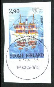 FINLAND 1991 2.90m STEAMSHIP on Lake Saimaa Issue Scott No. 865 VFU on piece