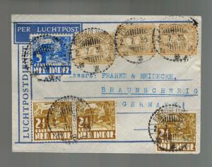 1935 Java Netherlands Indies Airmail Cover to Braunschweig Germany Multi Franked