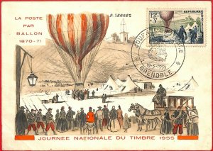 aa3354 - FRANCE - POSTAL HISTORY - MAXIMUM CARD - 1955 Balloon SERRES-
