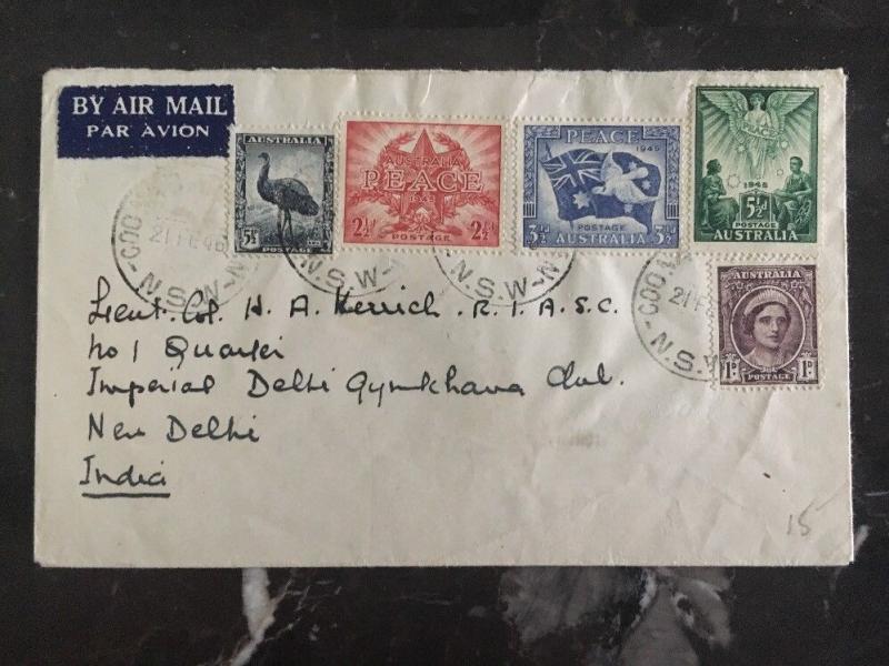 1946 South Wales Australia Cover To New Delhi India Peace Issue Stamps