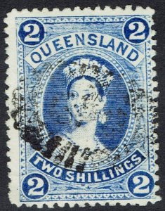 QUEENSLAND 1882 QV LARGE CHALON 2/- WMK LARGE CROWN/Q UPRIGHT USED