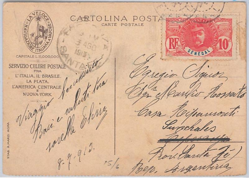 45274  -  SENEGAL -  POSTAL HISTORY:  POSTCARD to ARGENTINA ! 1913