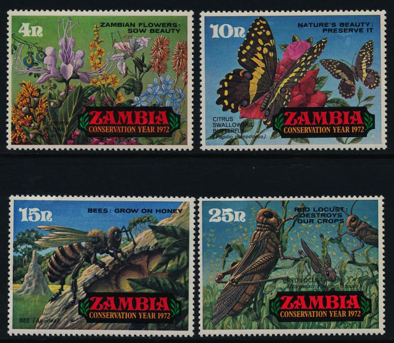 Zambia 86-9 MNH Conservation Year, Flowers, Butterfly, Insects, Bees