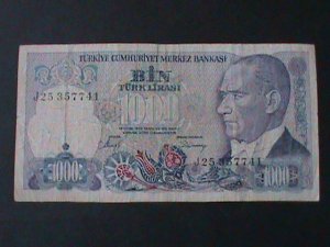 ​TURKEY-1986-CENTRAL BANK LAW OCAK-14-$1000 LIRA-LT.CIR-VF-38 YEARS OLD