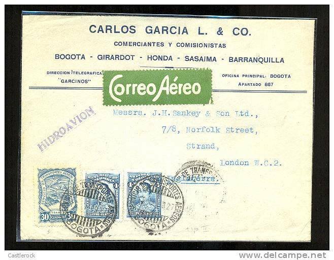 T)1927 SCADTA COVER BOGOTA TO LONDON,INGLATERRA,SCN C42,30c BLUE,CORREO AEREO ST