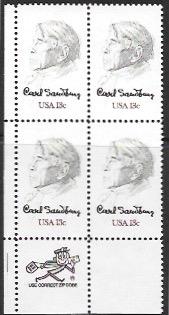 US #1731 MNH Zip Code Block. Carl Sandburg