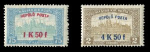 Hungary #C1-2 Cat$75, 1918 Airpost Surcharges, set of two, never hinged