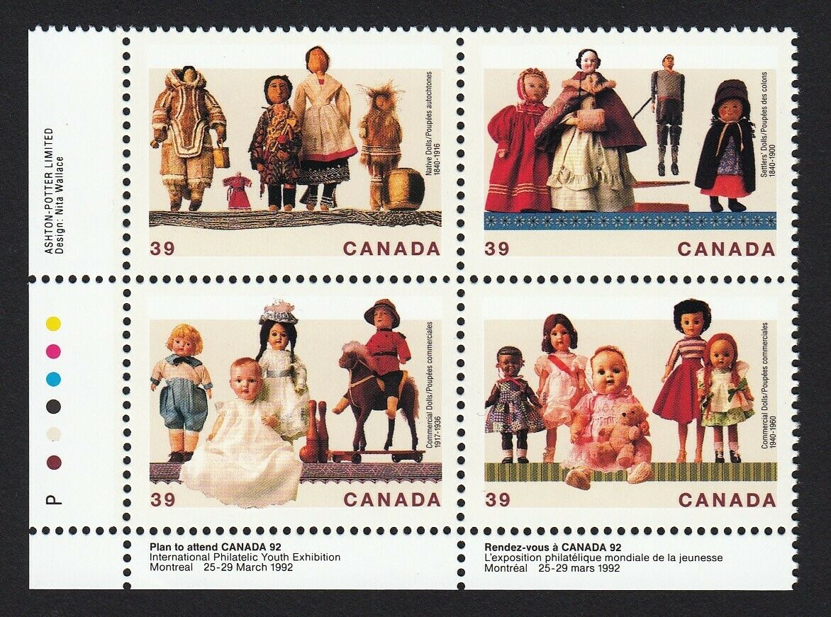 DOLLS = Full set = SET of 4 different stamps = Canada 1990 1277a MNH