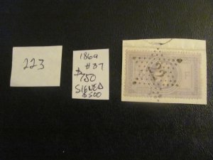 FRANCE 1869 USED SIGNED BUHLER SC 37   XF $750+ (223)