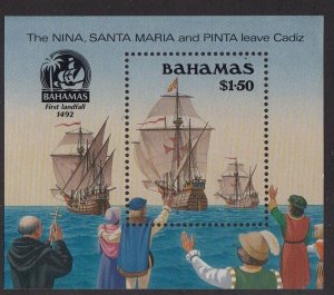 BAHAMAS Sc 692 NH SOUVENIR SHEET of 1990 - SHIPS - DISCOVERY OF AMERICA