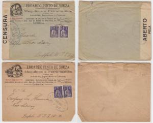 PORTUGAL 1917 TWO ADVERTISING (MOTORS) CENSORED COVERS 5c RATE TO NEW YORK, USA 