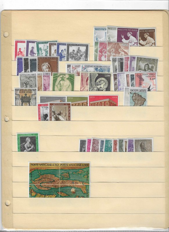 VATICAN  COLLECTION ON STOCK SHEET , ALL MINT, MOSTLY MNH