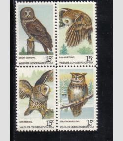 SEVEN 1732a Block of 4 OWLS se Ten New NH Full Gum