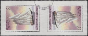 Nevis 1980 used Sc 117a $3 Windjammer's S.V. Polynesia Pair ex Booklet