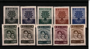 BOLIVIA Sc 418-22,C212-6 NH ISSUE OF 1960 - REFUGEE YEAR - (JS23)