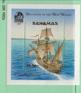 BAHAMAS Sc 729 NH SOUVENIR SHEET of 1991 - DISCOVERY OF AMERICA - SHIPS. Sc$13