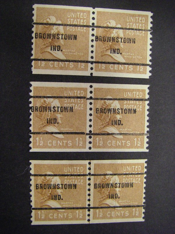 Precancel - Scott 840 - Prexie Line Pair, Gap Pair & Pair - IN - Brownstown