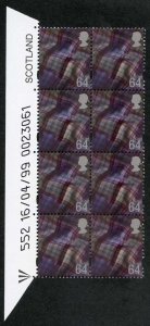 S-WONP64A Scotland Walsall 64p Warrant Block of 8 Dated 16/04/99