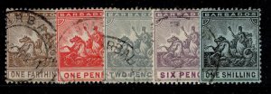 BARBADOS EDVII SG163-169, 1909-10 complete set, FINE USED. Cat £90.