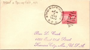 1932 ATHOL & SPRING R.P.O. RAILROAD POST OFFICE CANCEL ( Postal History ), 1932