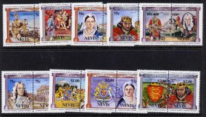 Nevis 258-66 MNH British Monarchs, Scenes from History