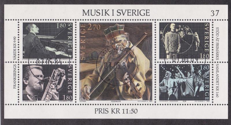 Sweden # 1473, Musicians, Souvenir Sheet, Used, 1/2 Cat.