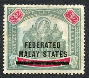 Federated Malay States SG12 Two Dollars Fiscal Cancel