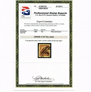 EXCEPTIONAL GENUINE SCOTT #307 USED PSE CERT GRADED F-VF 75J JUMBO