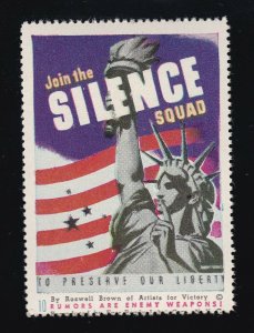 US Vintage WWII Patriotic Poster Stamp  Join the Silence Squad M OG NH