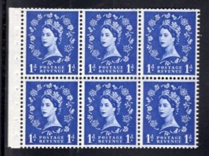 GB 1958 QE 1d Booklet Pane Inverted Watermark Multiple Crowns Graphite Lines MNH