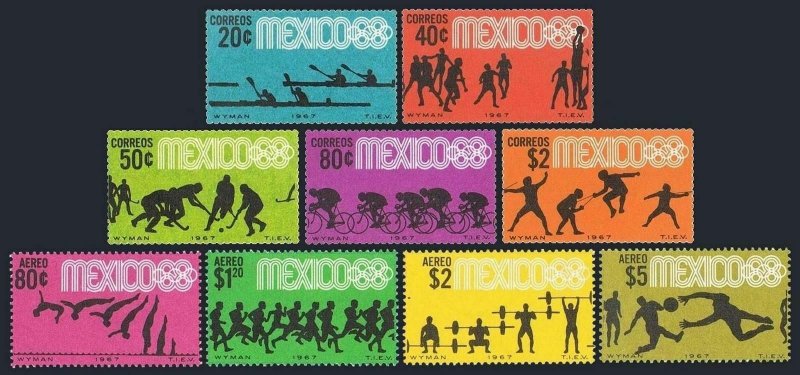 Mexico 981-985,C328-C331,MNH.Michel 1236-1244. Olympics Mexico-1968.Canoeing,