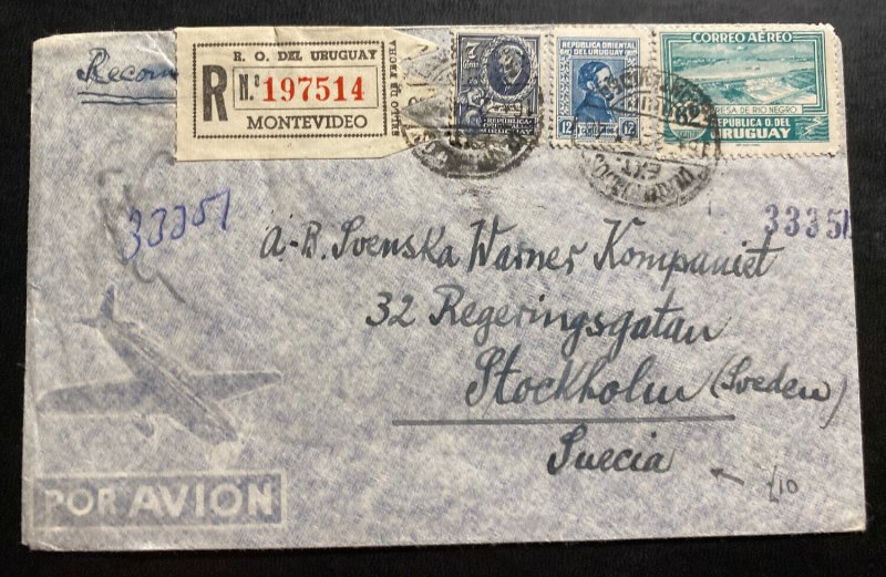 1946 Montevideo Uruguay Airmail Cover To Stockholm Sweden 