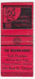 Canada Revenue 1/5¢ Excise Tax Matchbook THE BROWN DERBY Ottawa, Ont.
