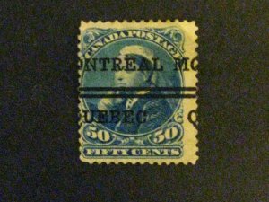 Canada #47 used precancel bent UR corner perf c203 64