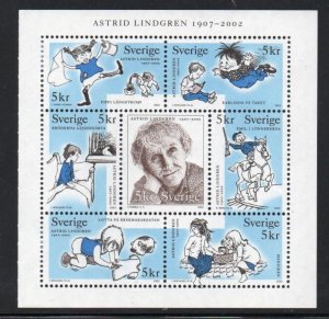 Sweden Sc 2431 2002 Astrid Lindgren stamp booklet pane of 7 mint NH